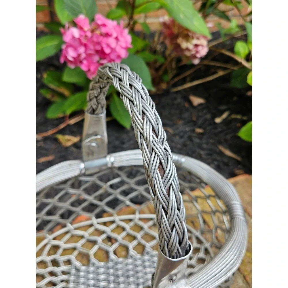 Vintage Woven Aluminum Basket With Swivel Handle 9